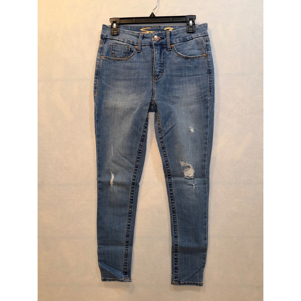 Seven7 Tummyless High Rise Skinny Jeans‎ Distressed Medium Wash Womens Size 4